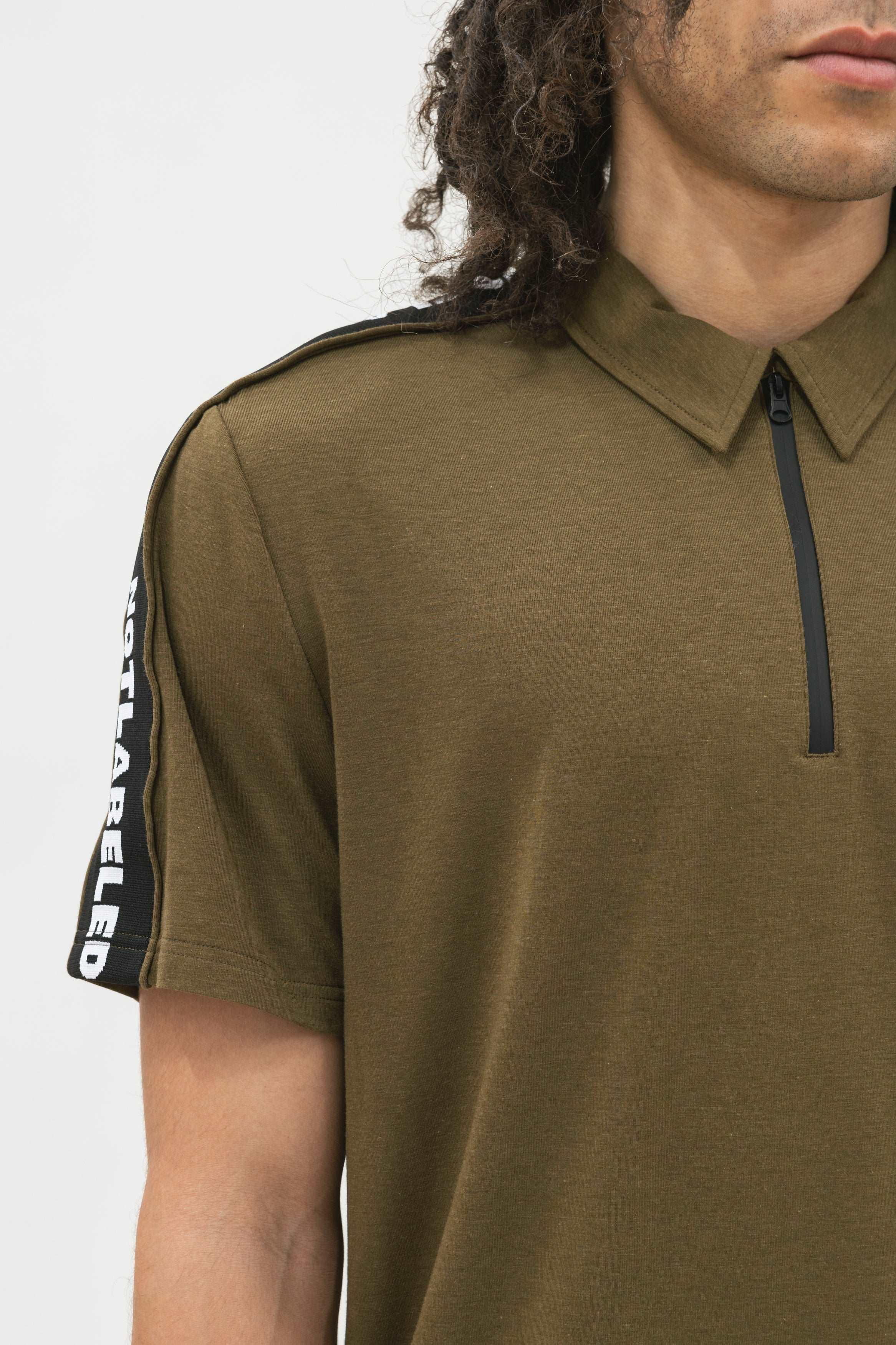 Men's Logo Tape Zip-Up Polo Shirt