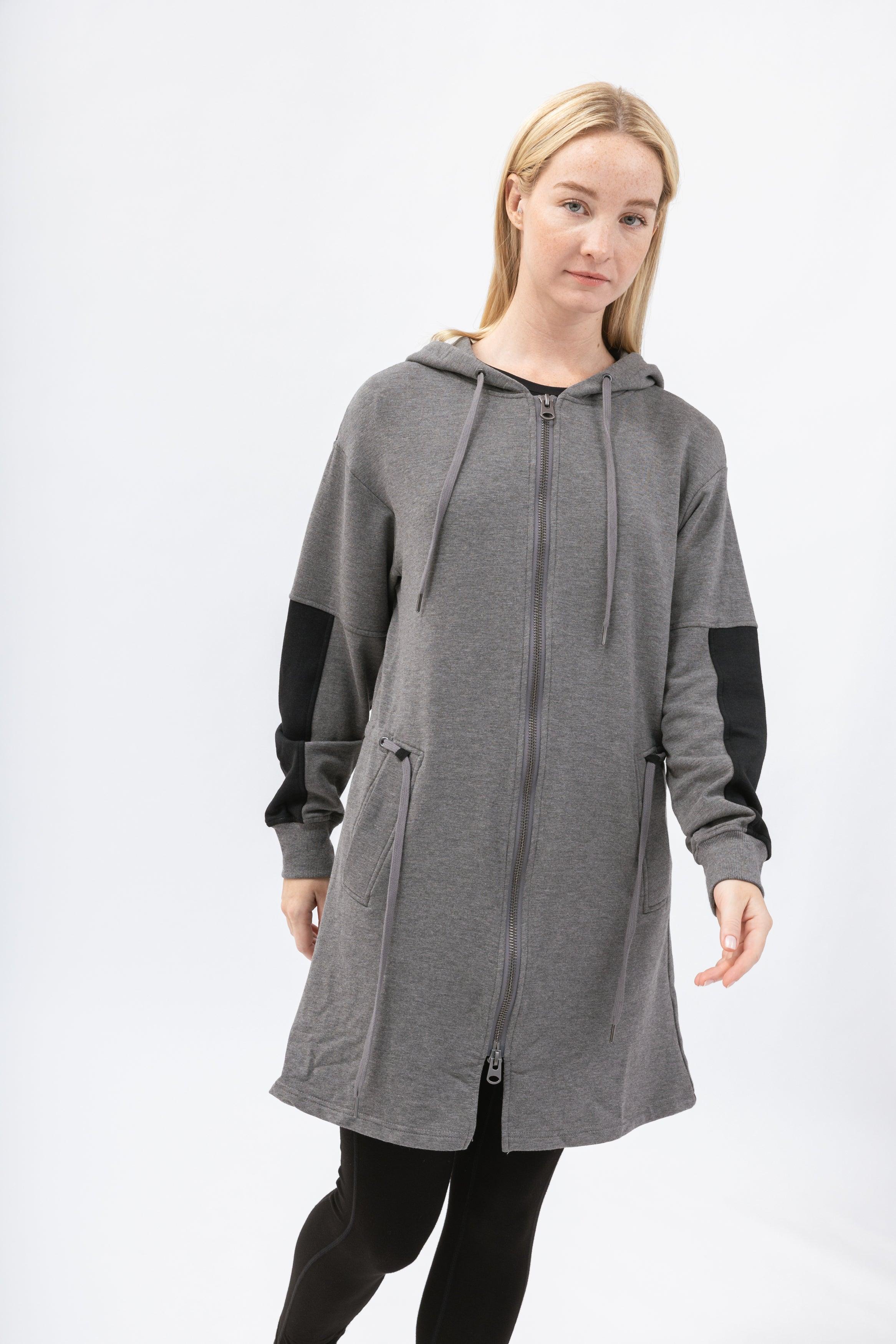 NOT LABELED  Charcoal Gray Melage And Black Brushed-back Fleece  Lightweight Zip Up Hoodie Womens – NotLabeled