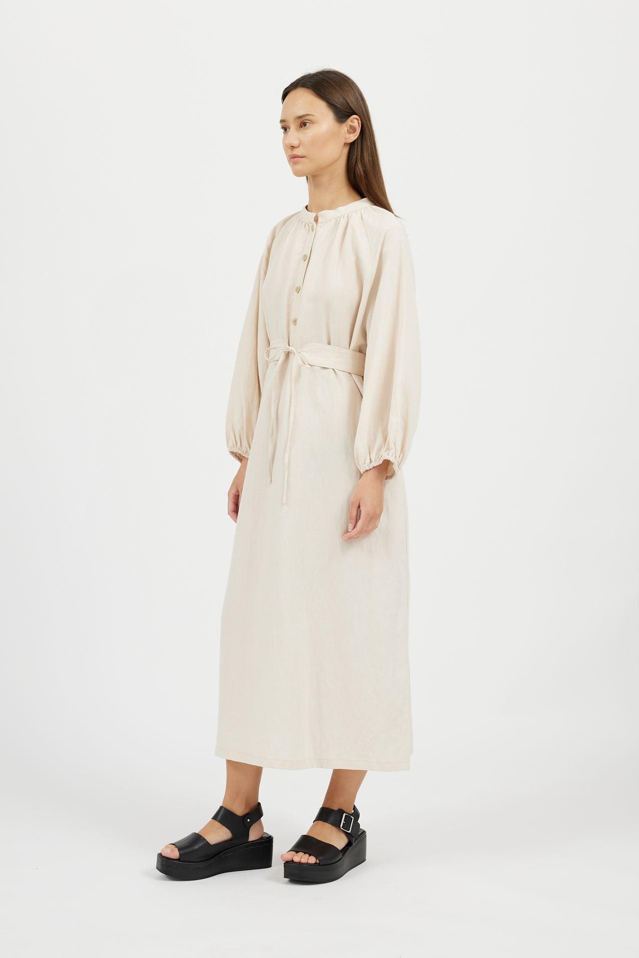 Women's Puff Sleeve Linen Long Dress - NOT LABELED