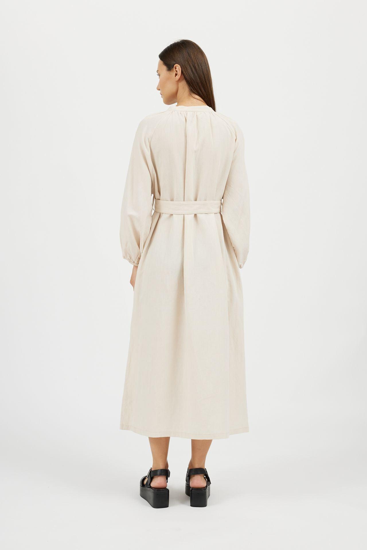 Women's Puff Sleeve Linen Long Dress - NOT LABELED