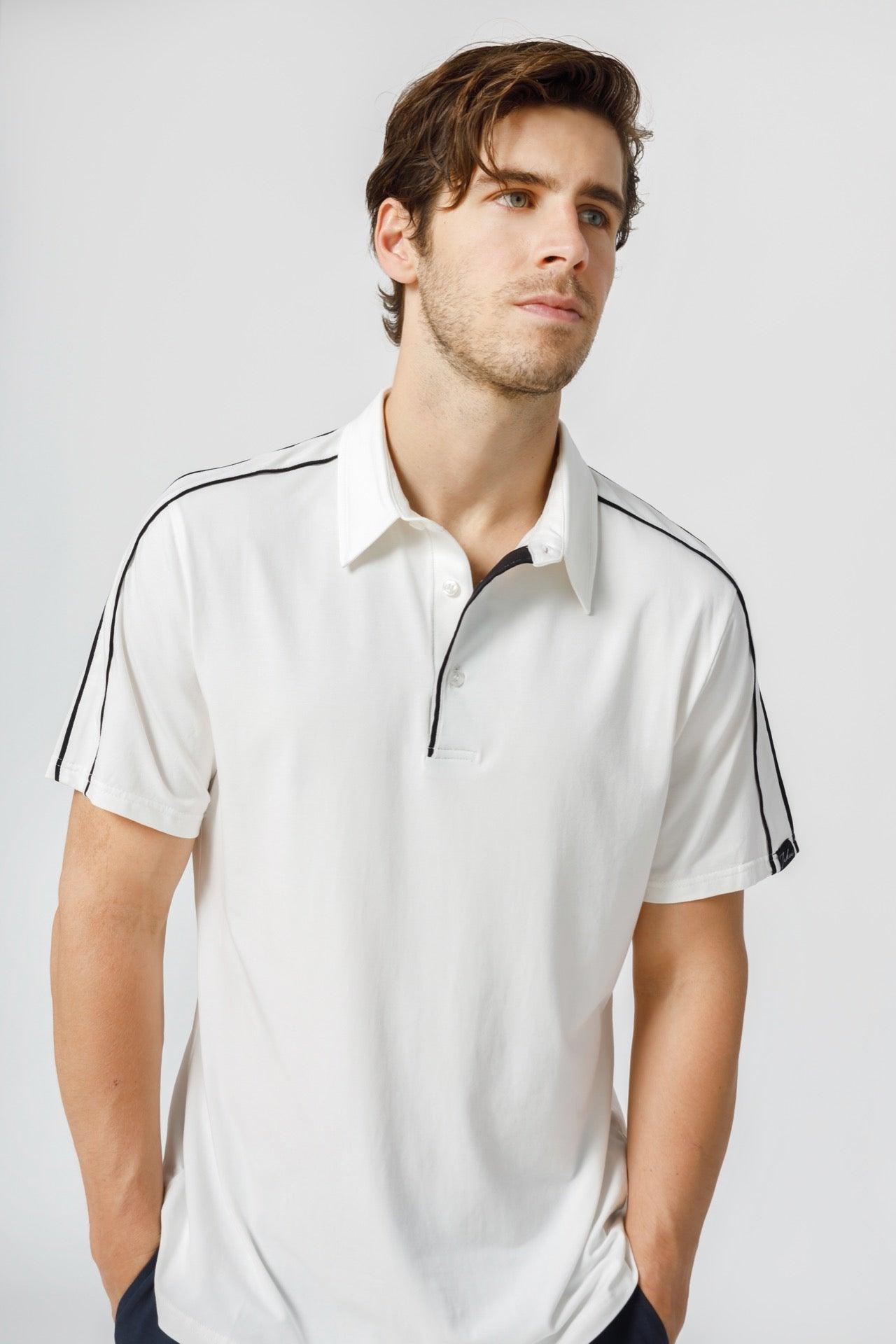 Men&#39;s Piping Accent Color Block Polo Shirt - NOT LABELED