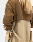 Bamboo Color Blocked Linen Long Shirt Jacket