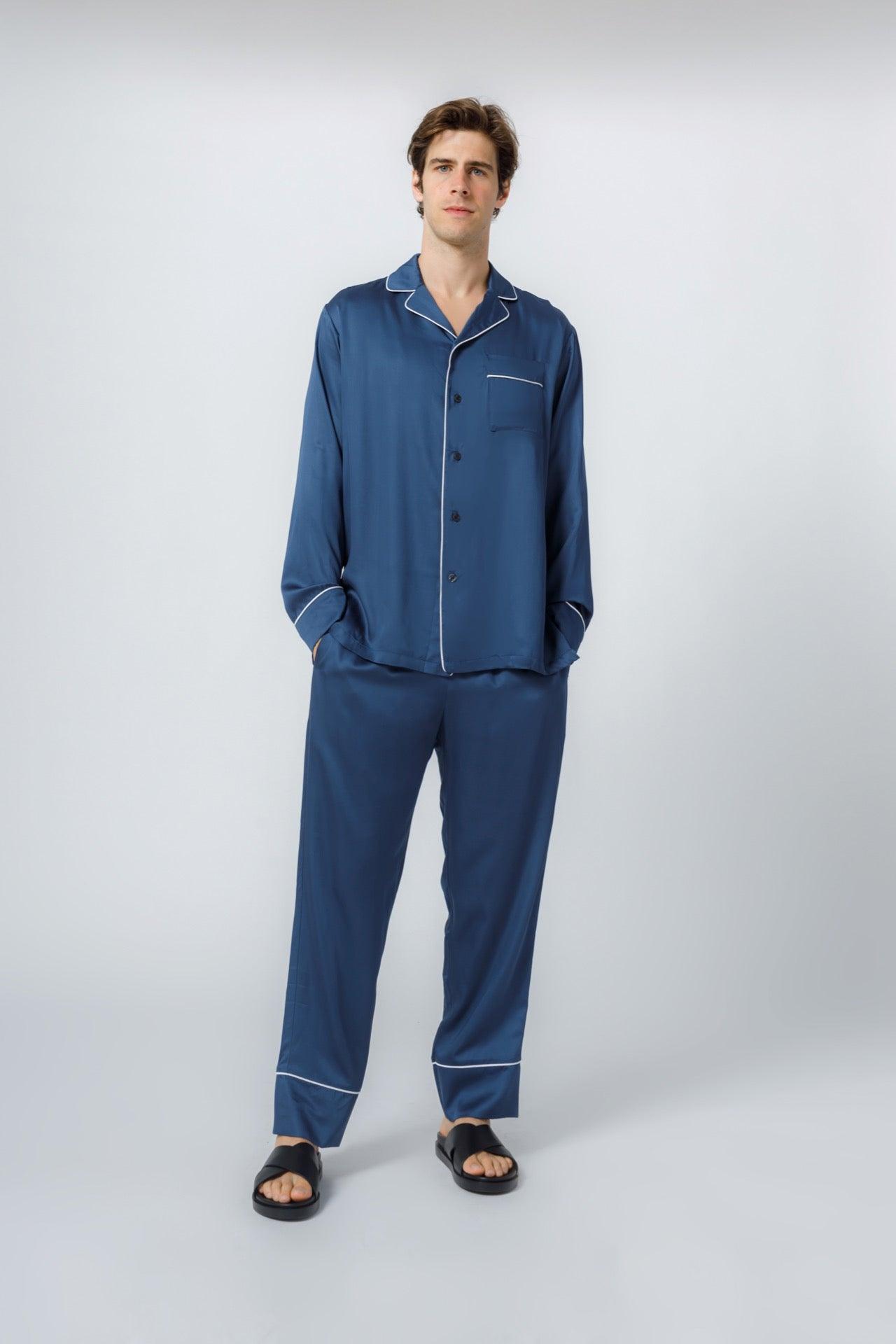 Men's Bamboo Viscose Pajamas Set Shirt and Pants with Pockets
