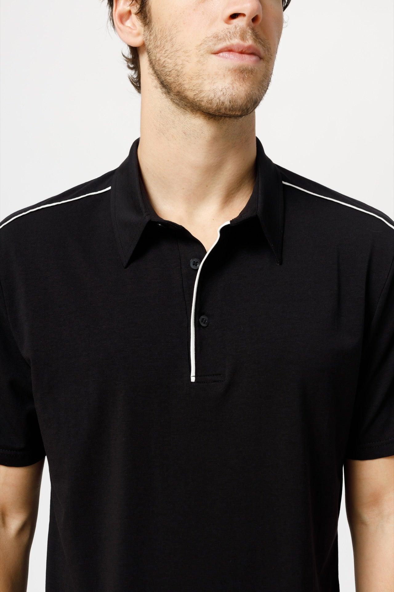 Men&#39;s Piping Accent Color Block Polo Shirt - NOT LABELED