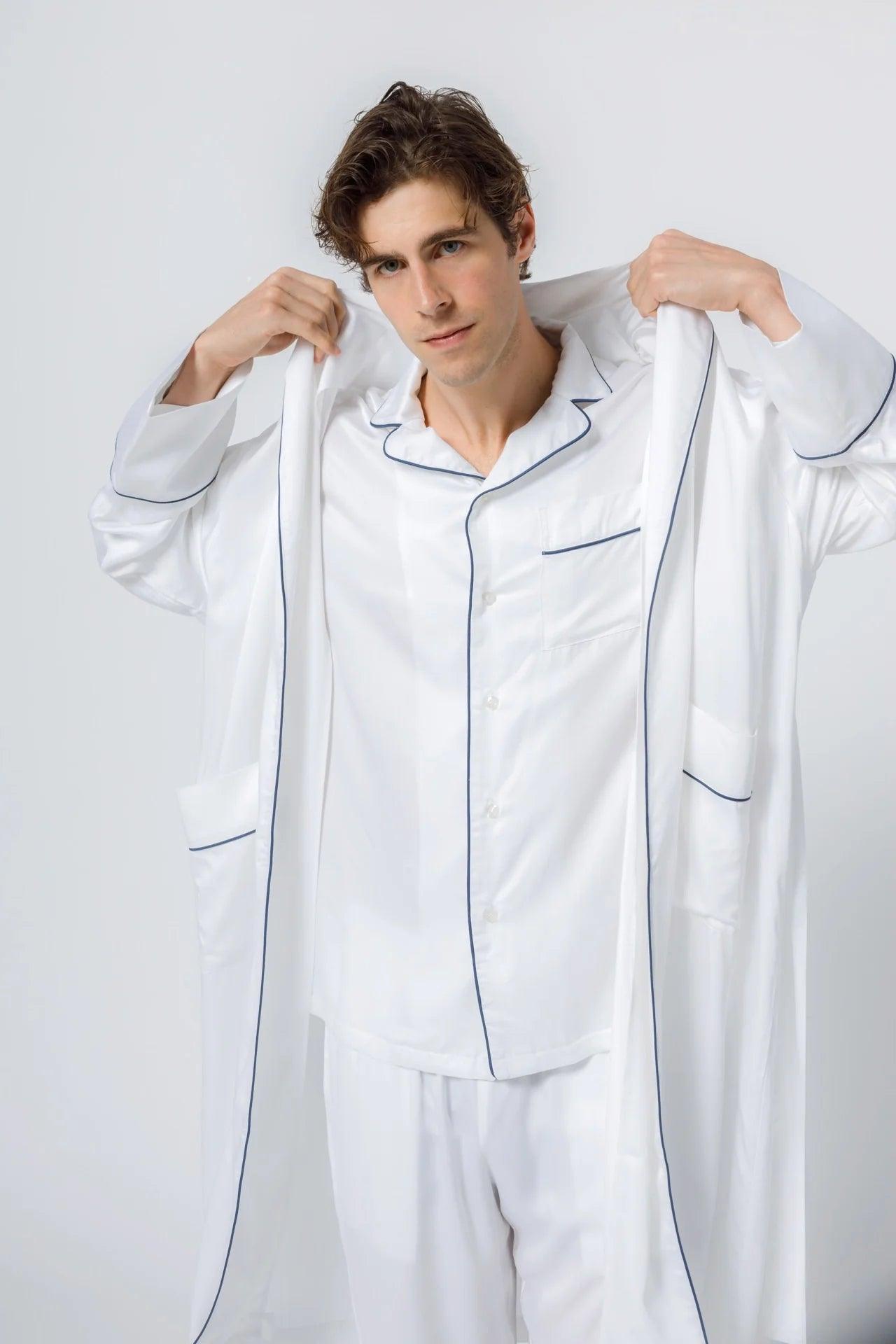 White Collar Robe Pajama Set - NotLabeled