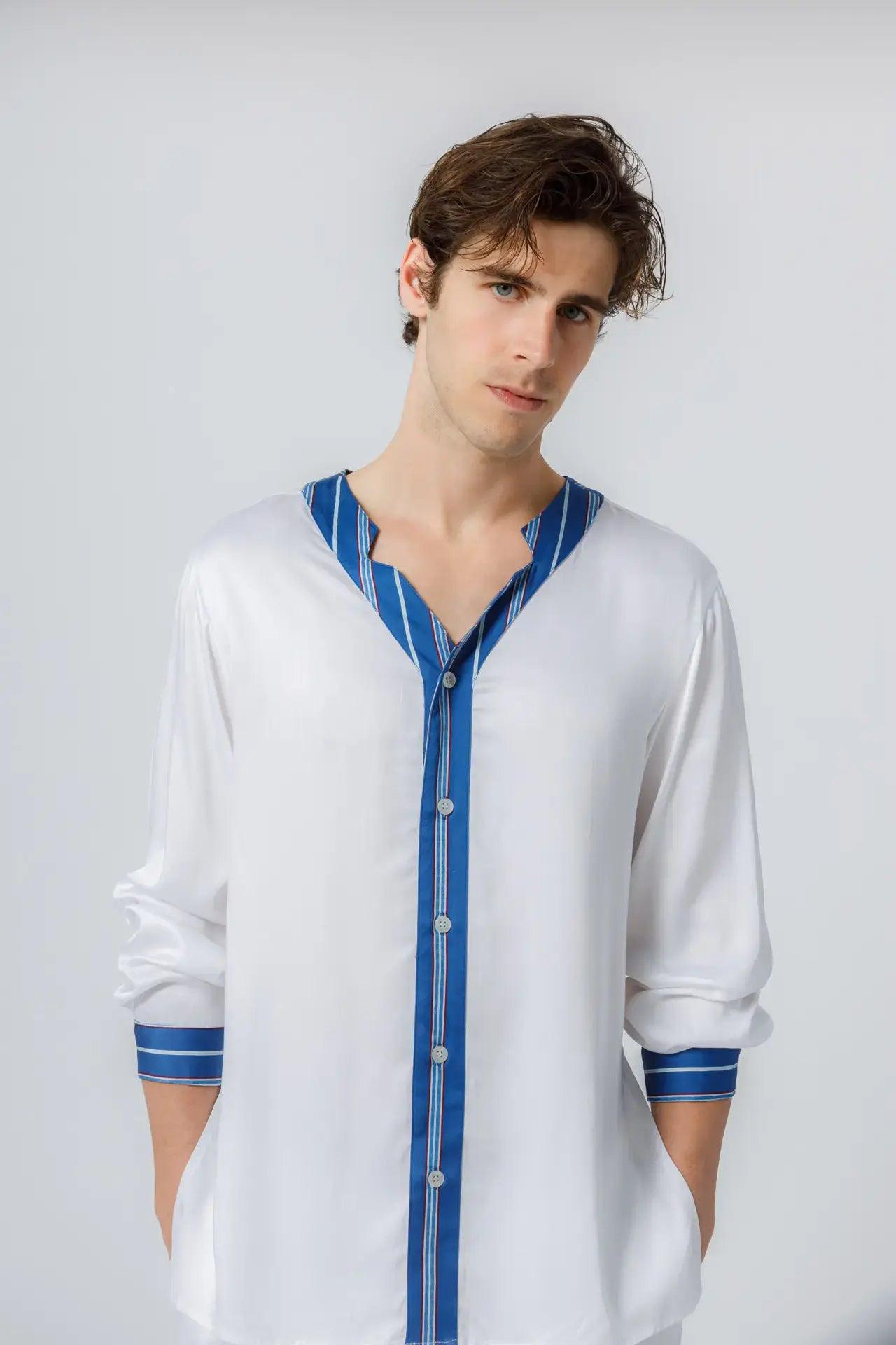 Men&#39;s Stripe Inset Pajama Shirt - NOT LABELED