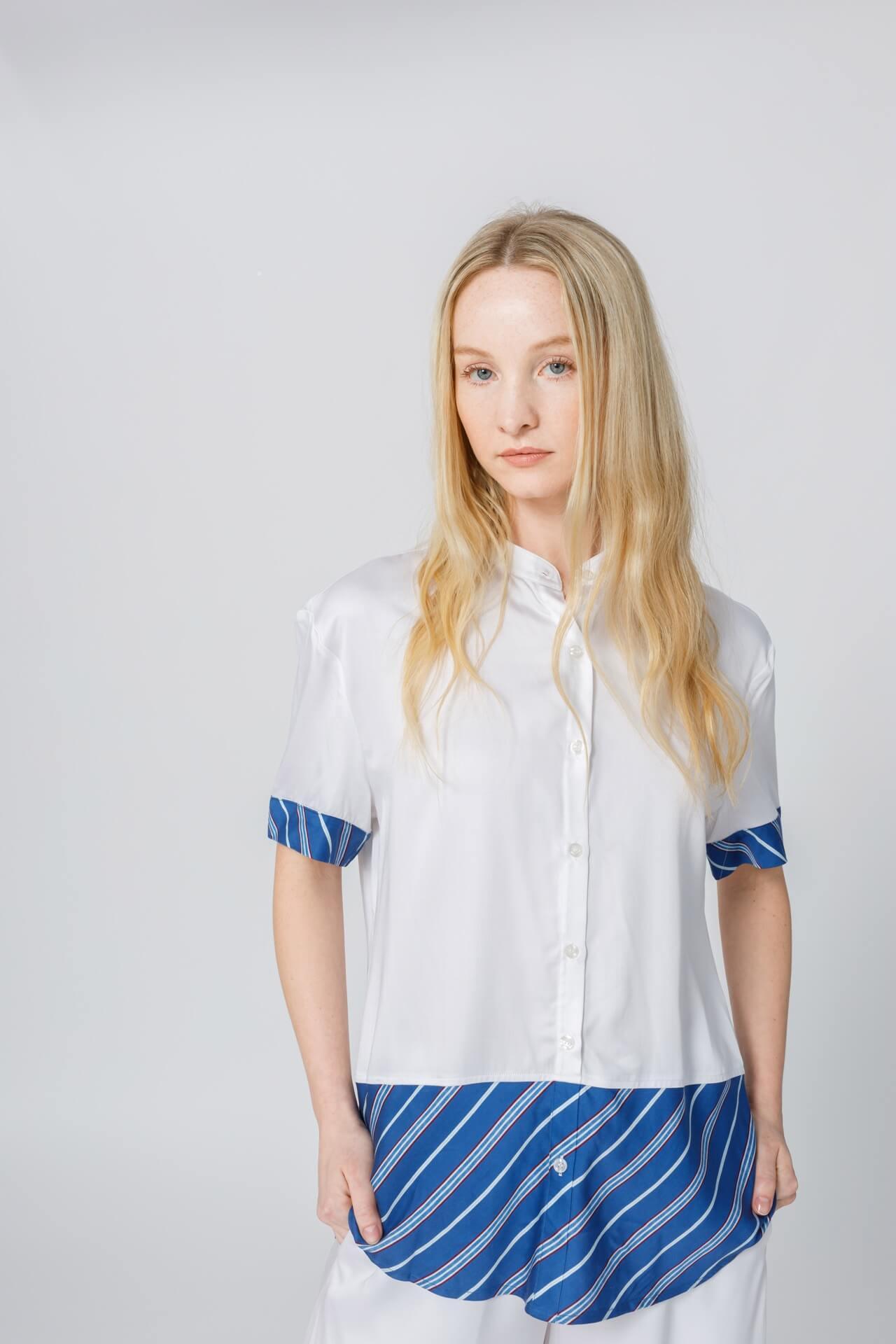 Women&#39;e Stripe Inset Short Sleeve Pajama Shirt - NOT LABELED