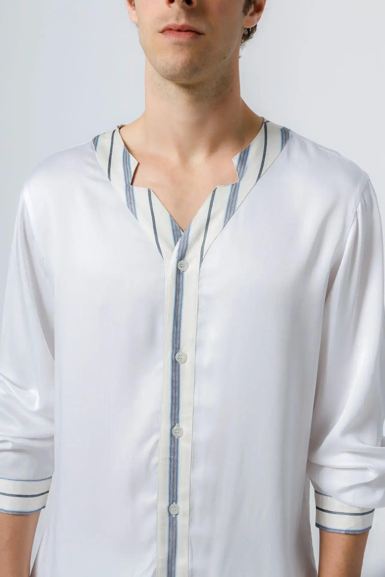 Men&#39;s Stripe Inset Pajama Shirt - NOT LABELED