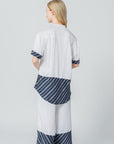 Women'e Stripe Inset Short Sleeve Pajama Shirt - NOT LABELED